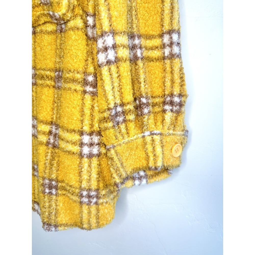 En Crème Women's Small Sherpa Shacket Jacket Plaid Oversized Mustard Streetwear - Picture 9 of 11